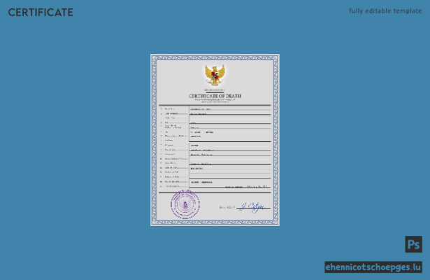 Indonesisches Personenstandsregister: Sterbeurkunde (PSD-Beispielvorschau)